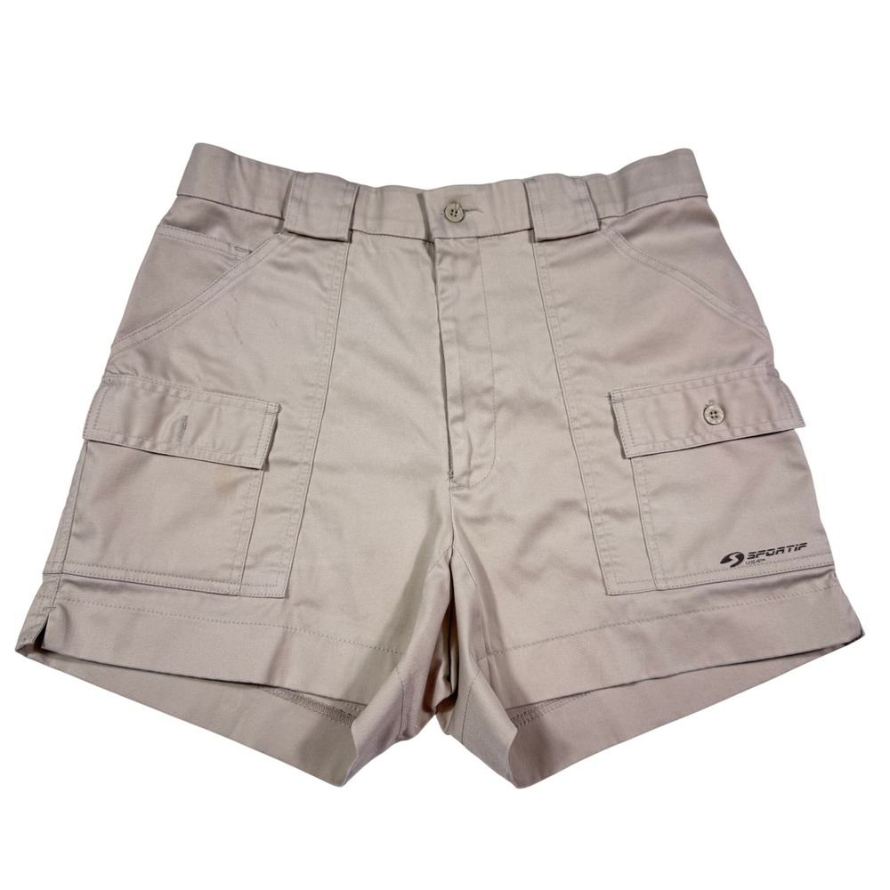 Sportif USA Womens Khaki Cargo Shorts Tan Size 34 Utility Hiking Stretch Pockets